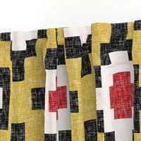 Mustard, poppy, black + white, linen-weave traditional by Su_G_©SuSchaefer