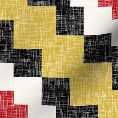 Mustard, poppy, black + white, linen-weave traditional by Su_G_©SuSchaefer