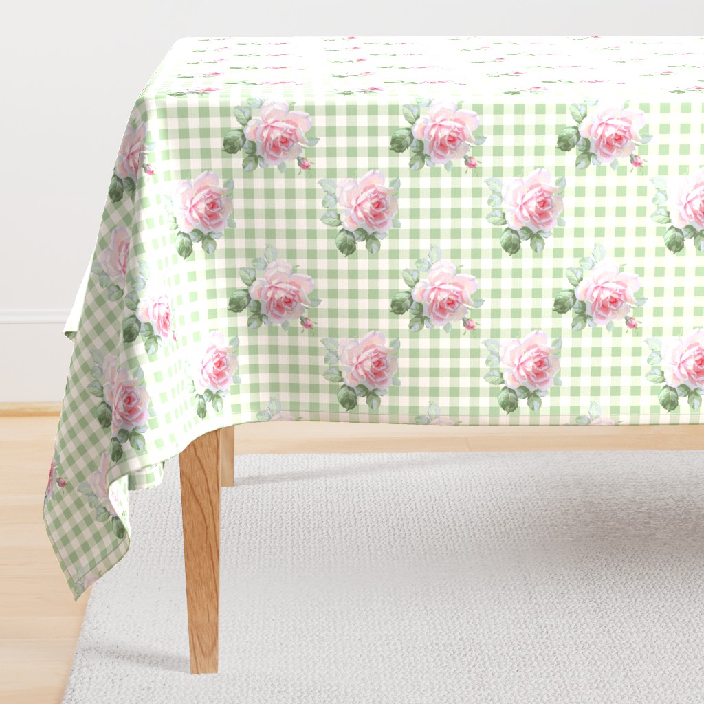 Seaside Garden Roses Gingham basil