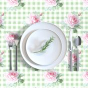 Seaside Garden Roses Gingham basil