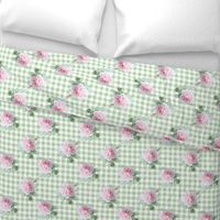 Seaside Garden Roses Gingham basil