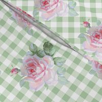 Seaside Garden Roses Gingham basil