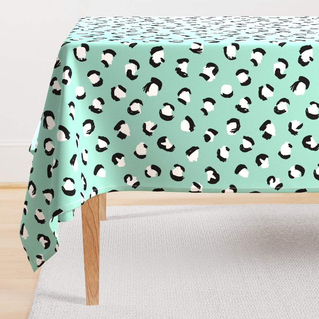 Trendy panther print animals fur modern Scandinavian style raw brush  abstract mint black and white LARGE