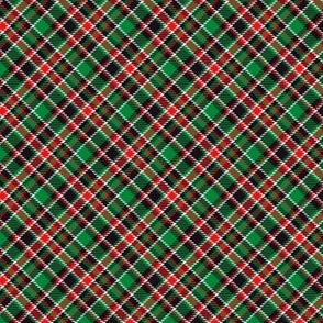 Christmas Tartan red green black diagonal tiny small dog bandana