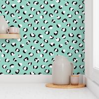 Trendy panther print animals fur modern Scandinavian style raw brush  abstract mint black and white SMALL