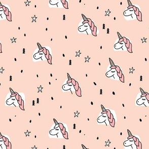 Unicorn sparkles and stars winter snow design girls christmas peach pink
