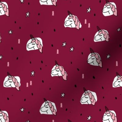 Unicorn sparkles and stars winter snow design girls christmas maroon pink