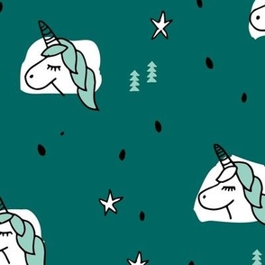 Unicorn sparkles and stars winter snow design girls christmas copper green blue mint LARGE