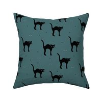 Cute retro style halloween black cats kitten design in fall winter colors gray blue