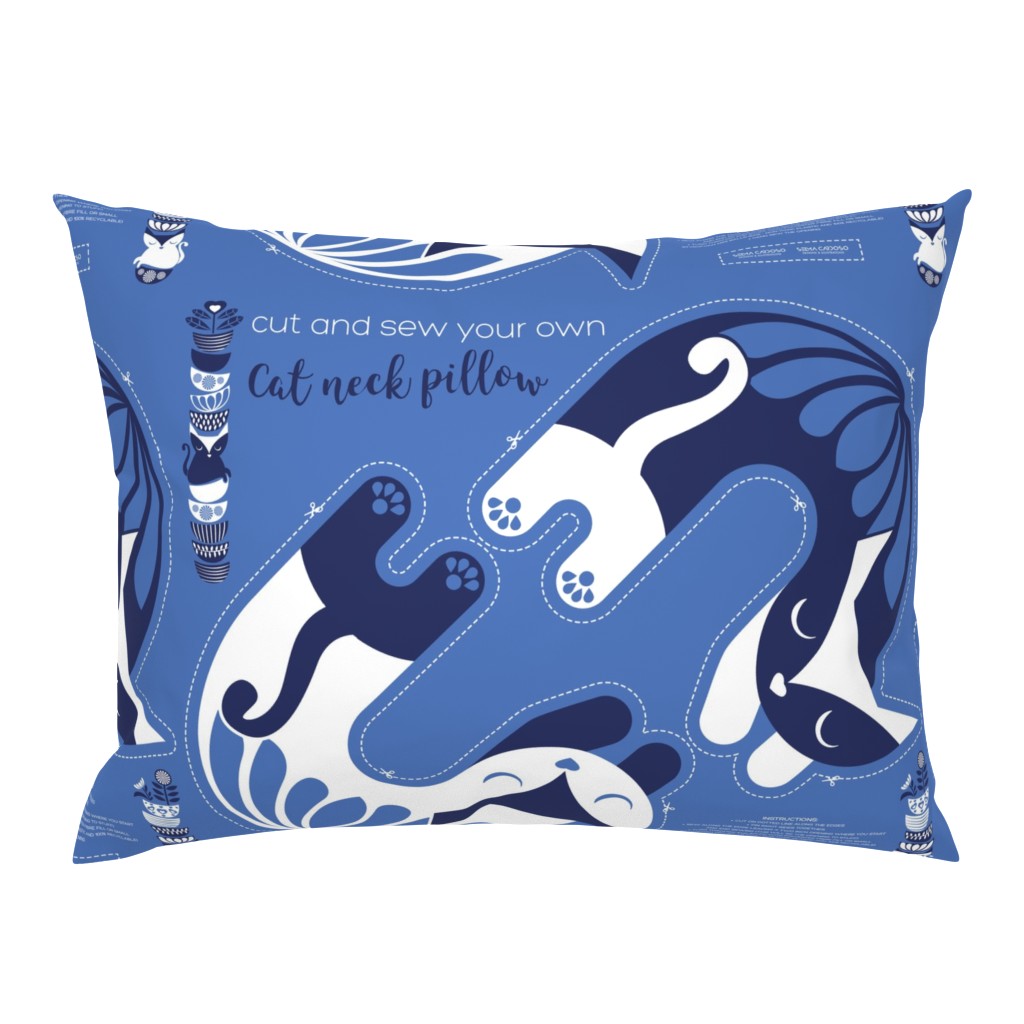 Cut and sew your own cat neck pillow // blue white and marine 