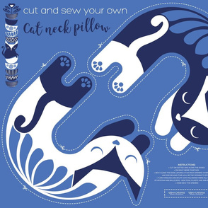 Cut and sew your own cat neck pillow // blue white and marine 