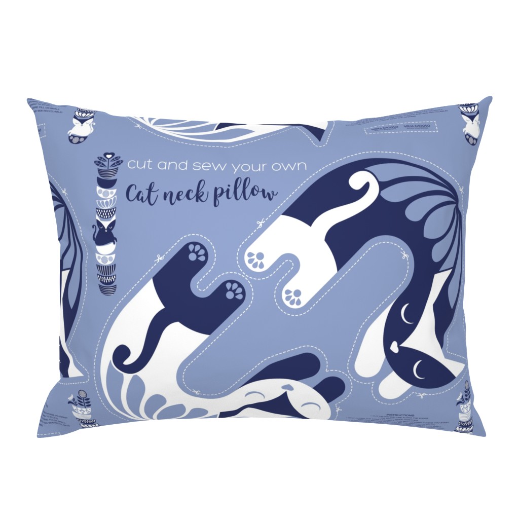 Cut and sew your own cat neck pillow // pale blue white and marine blue