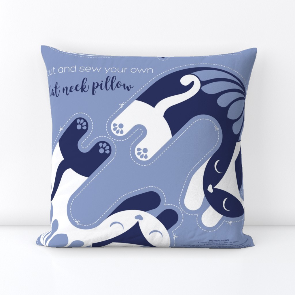 Cut and sew your own cat neck pillow // pale blue white and marine blue