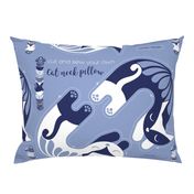 Cut and sew your own cat neck pillow // pale blue white and marine blue