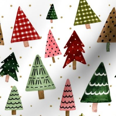 8" Christmas Holiday Pines // Gold Dots - Christmas Trees, Woodland