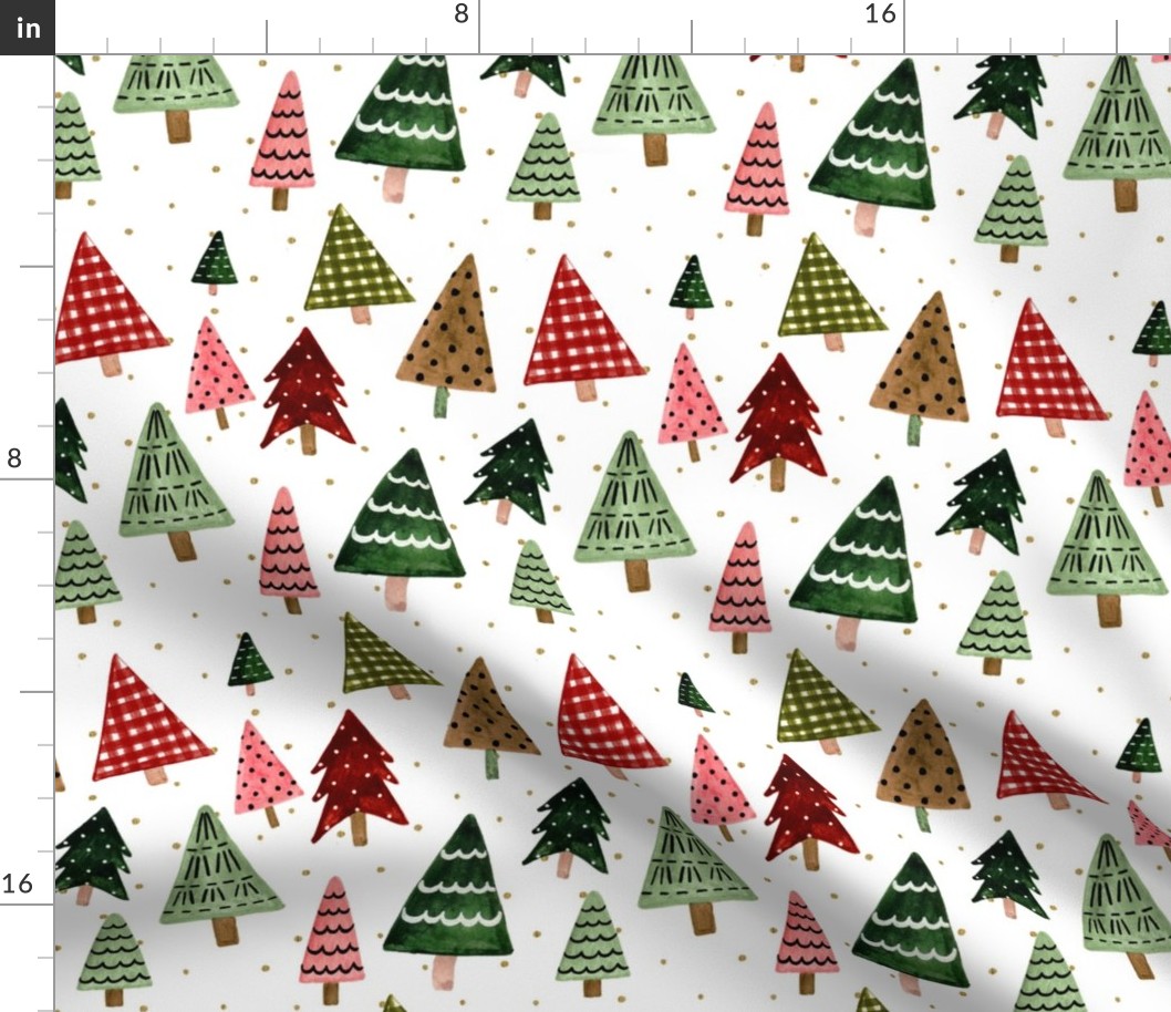 8" Christmas Holiday Pines // Gold Dots - Christmas Trees, Woodland