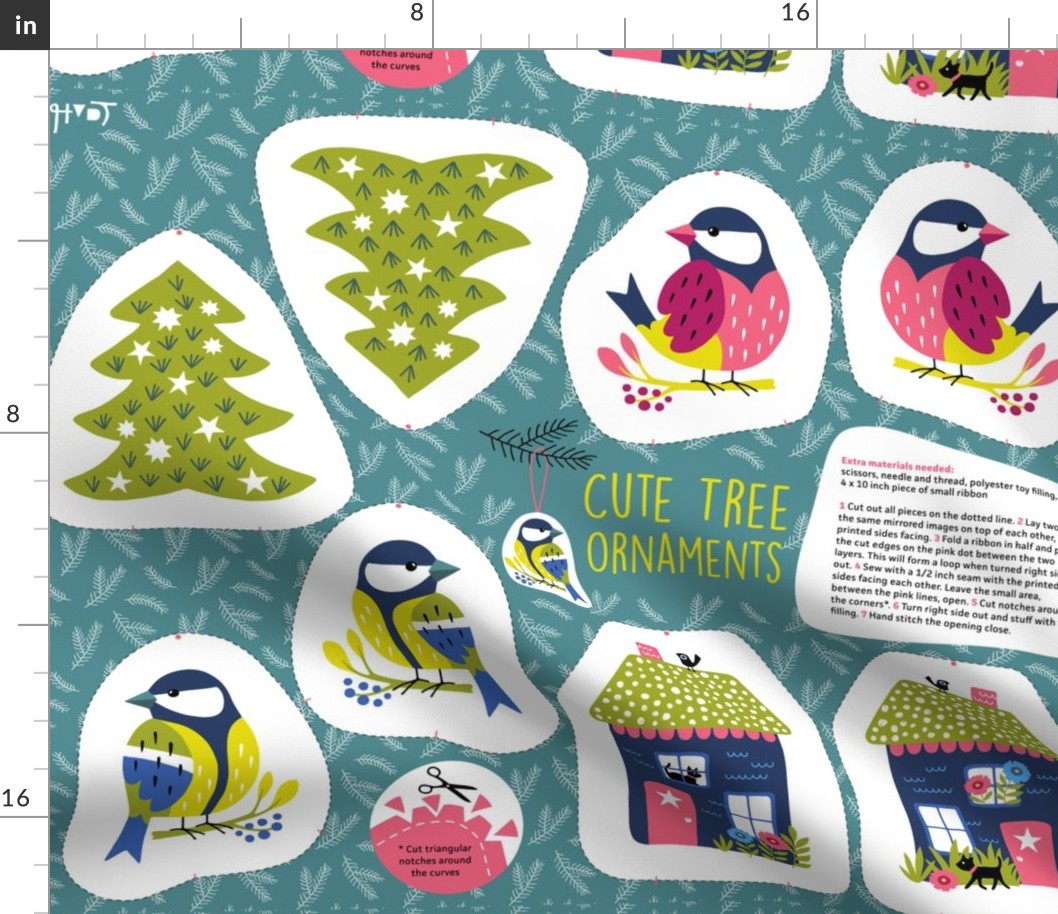 Cute tree ornaments christmas cut and sew (fat quarter)