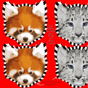 Two Pillows One side Snow Leopard Other side Red Panda by kedoki