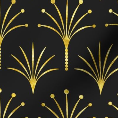 Art Deco black thin gold fan palms