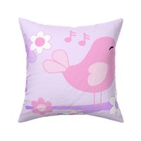 Chickadee Bird Butterfly Floral Purple Lavender Pink LARGE