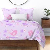 Chickadee Bird Butterfly Floral Purple Lavender Pink LARGE