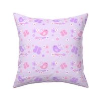 Chickadee Bird Butterfly Floral Purple Lavender Pink 