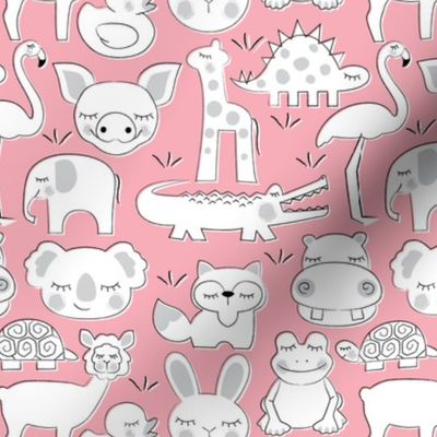 assorted animals on pink