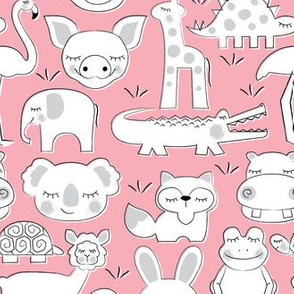 assorted animals on pink