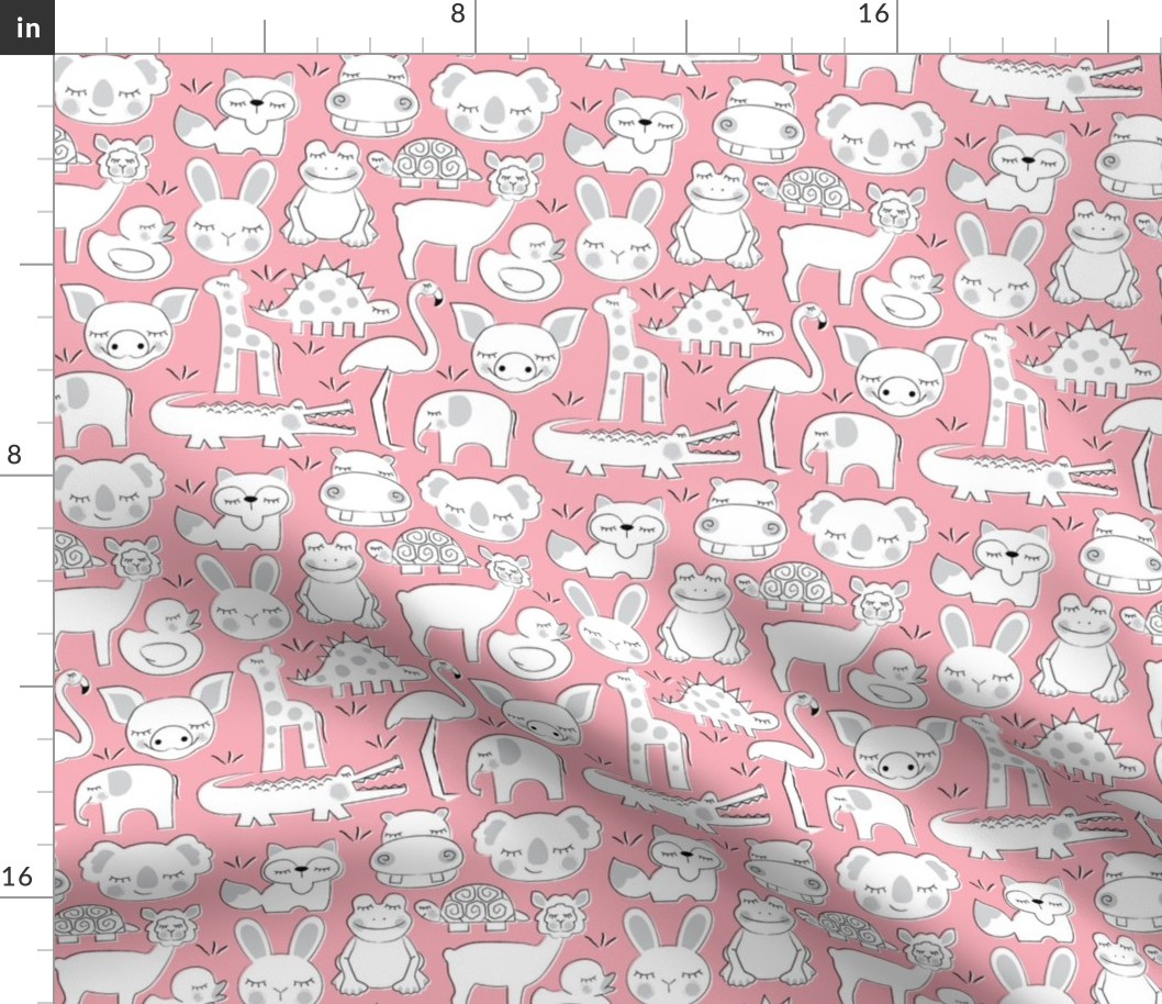assorted animals on pink