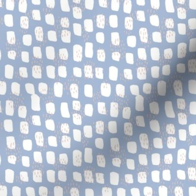 Abstract Scandinavian white spots textured raw brush and ink strokes blue SMALL