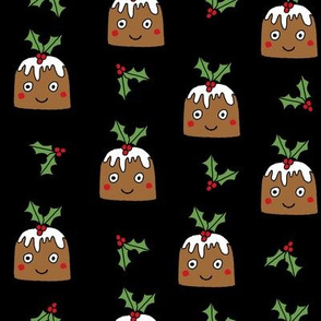 christmas pudding fabric // christmas fabric, cute christmas fabric, kawaii christmas fabric, andrea lauren fabric, cute design, kids christmas fabric, christmas pudding gift wrap, christmas wrapping paper - black