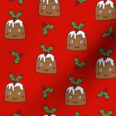 christmas pudding fabric // christmas fabric, cute christmas fabric, kawaii christmas fabric, andrea lauren fabric, cute design, kids christmas fabric, christmas pudding gift wrap, christmas wrapping paper - red