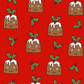 christmas pudding fabric // christmas fabric, cute christmas fabric, kawaii christmas fabric, andrea lauren fabric, cute design, kids christmas fabric, christmas pudding gift wrap, christmas wrapping paper - red