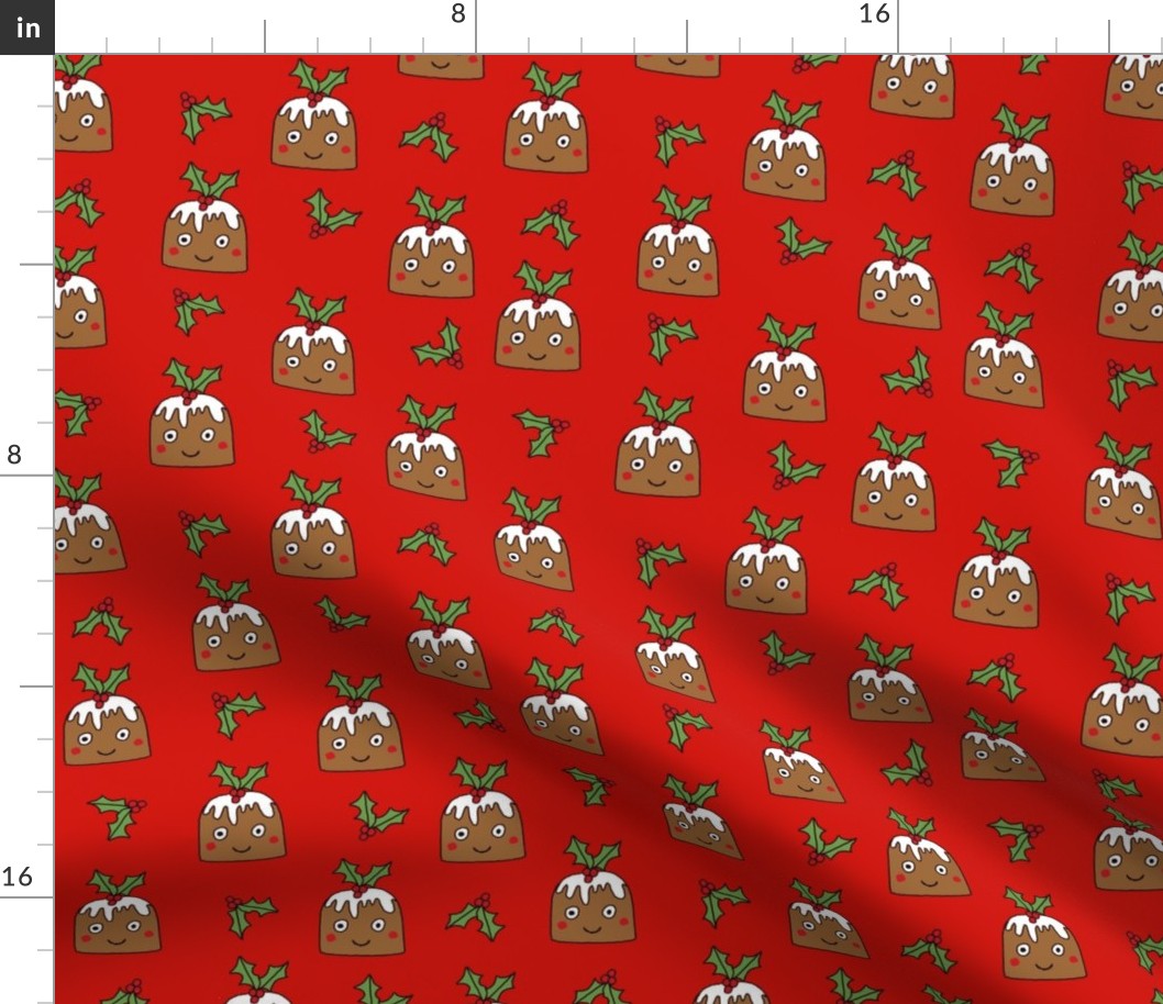 christmas pudding fabric // christmas fabric, cute christmas fabric, kawaii christmas fabric, andrea lauren fabric, cute design, kids christmas fabric, christmas pudding gift wrap, christmas wrapping paper - red