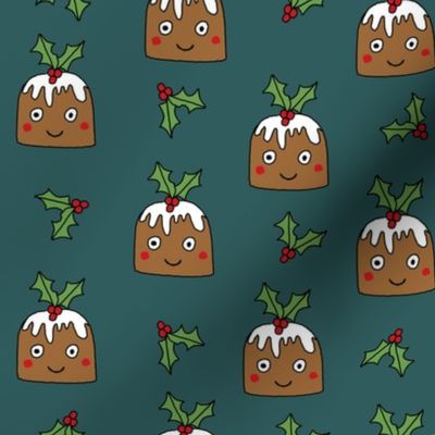 christmas pudding fabric // christmas fabric, cute christmas fabric, kawaii christmas fabric, andrea lauren fabric, cute design, kids christmas fabric, christmas pudding gift wrap, christmas wrapping paper -  green