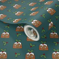 christmas pudding fabric // christmas fabric, cute christmas fabric, kawaii christmas fabric, andrea lauren fabric, cute design, kids christmas fabric, christmas pudding gift wrap, christmas wrapping paper -  green