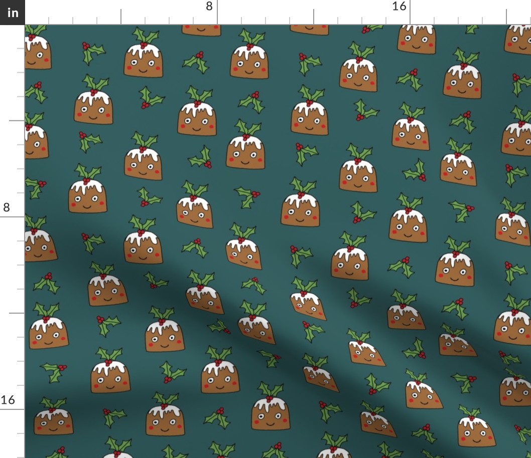 christmas pudding fabric // christmas fabric, cute christmas fabric, kawaii christmas fabric, andrea lauren fabric, cute design, kids christmas fabric, christmas pudding gift wrap, christmas wrapping paper -  green