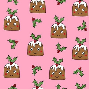 christmas pudding fabric // christmas fabric, cute christmas fabric, kawaii christmas fabric, andrea lauren fabric, cute design, kids christmas fabric, christmas pudding gift wrap, christmas wrapping paper -  pink