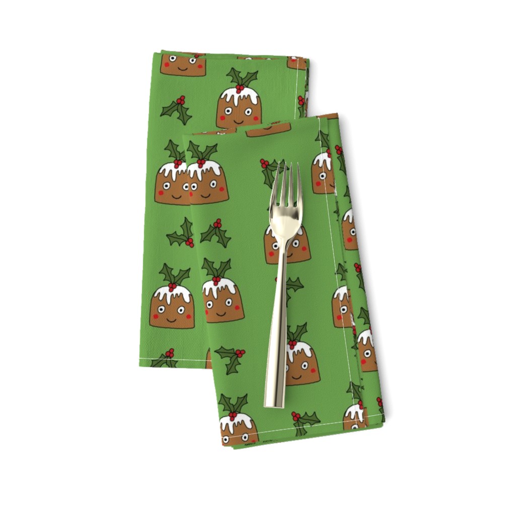 christmas pudding fabric // christmas fabric, cute christmas fabric, kawaii christmas fabric, andrea lauren fabric, cute design, kids christmas fabric, christmas pudding gift wrap, christmas wrapping paper -  green