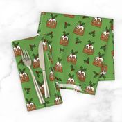 christmas pudding fabric // christmas fabric, cute christmas fabric, kawaii christmas fabric, andrea lauren fabric, cute design, kids christmas fabric, christmas pudding gift wrap, christmas wrapping paper -  green