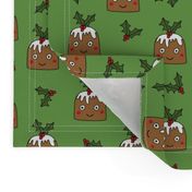 christmas pudding fabric // christmas fabric, cute christmas fabric, kawaii christmas fabric, andrea lauren fabric, cute design, kids christmas fabric, christmas pudding gift wrap, christmas wrapping paper -  green