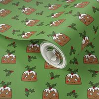 christmas pudding fabric // christmas fabric, cute christmas fabric, kawaii christmas fabric, andrea lauren fabric, cute design, kids christmas fabric, christmas pudding gift wrap, christmas wrapping paper -  green