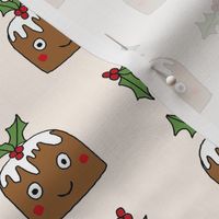 christmas pudding fabric // christmas fabric, cute christmas fabric, kawaii christmas fabric, andrea lauren fabric, cute design, kids christmas fabric, christmas pudding gift wrap, christmas wrapping paper -  cream