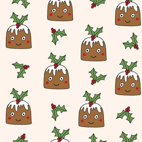 christmas pudding fabric // christmas fabric, cute christmas fabric, kawaii christmas fabric, andrea lauren fabric, cute design, kids christmas fabric, christmas pudding gift wrap, christmas wrapping paper -  cream