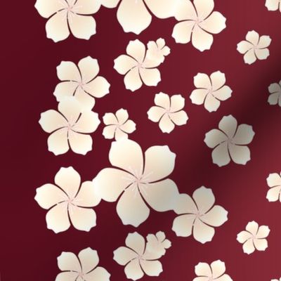 Ivory White Raining Blossoms on Red Ombre