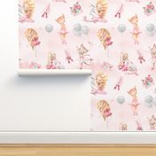 10" Little Cute Ballerinas, Cats,Unicorns and Balloons on blush pink watercolor background