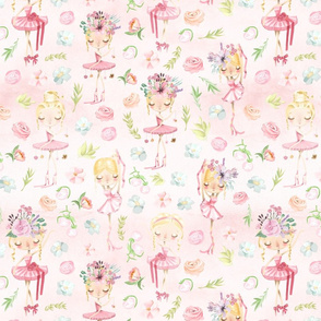 14" Little Ballerinas dancing on blush pink watercolor background