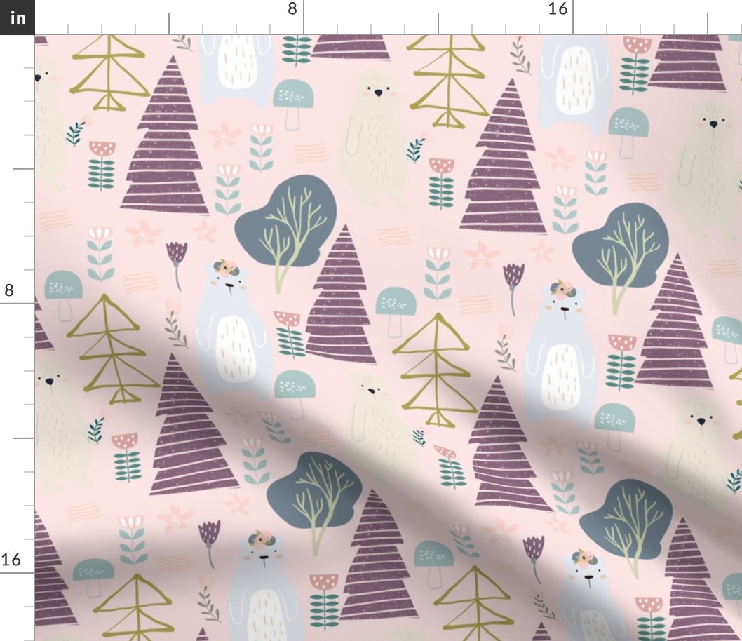 18" Scandinavian Nursery Woodland Friends in Forest- Pink Large