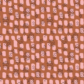 Abstract Scandinavian pink autumn spots textured raw brush and ink strokes pink copper brown