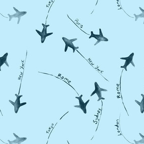 around the world pattern in grey and blue || watercolor pattern